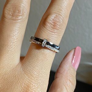 Size 7 Rose gold with cz black ceramics luxury irregular party anniversary ring